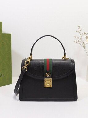 Gucci Ophidia Lock Handbag with Shoulder Strap in Black Leather